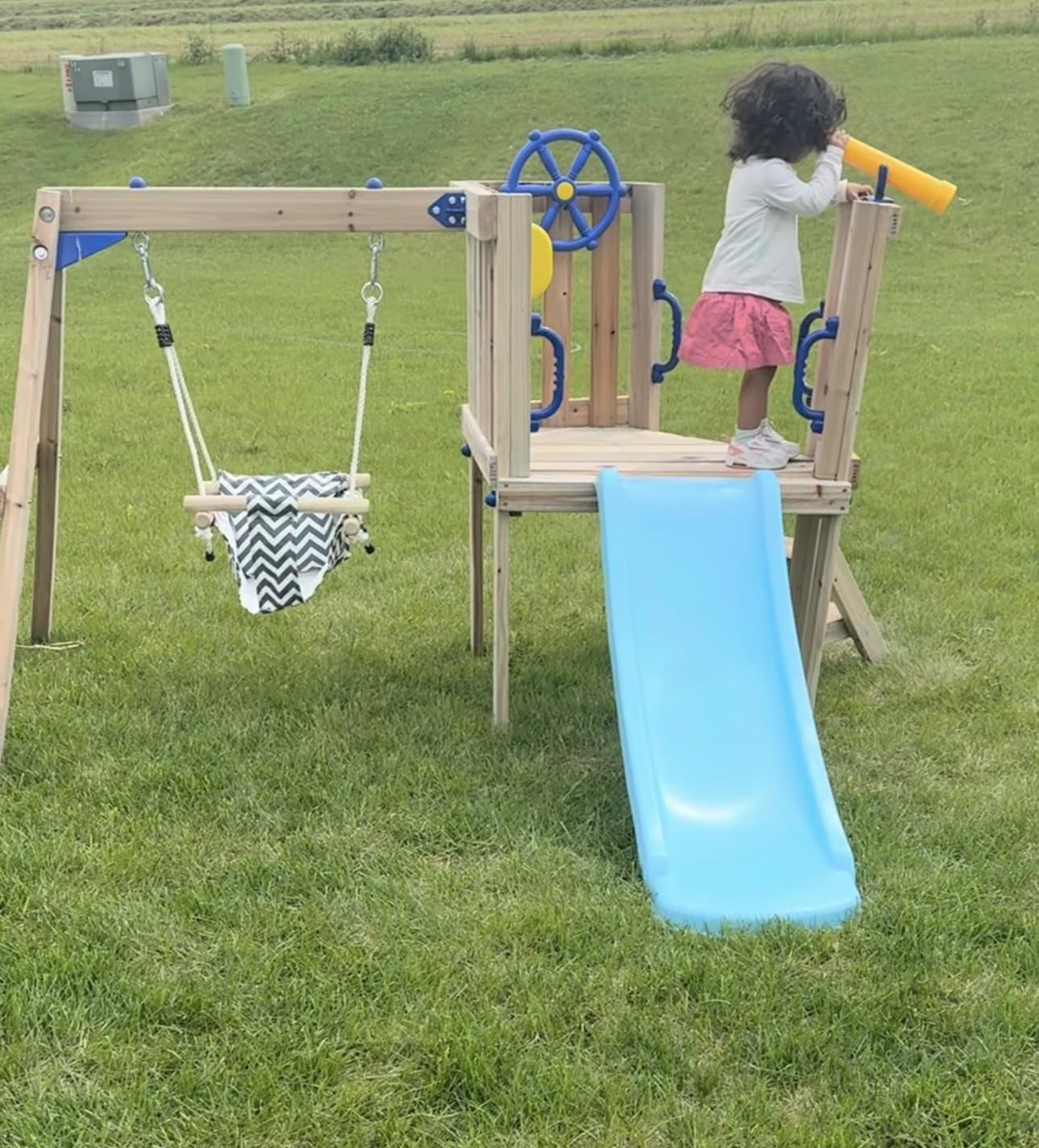 Outsunny Swing Set for Backyard Wooden Toddler Playset Ages 1.5-4 Natural customer photo 2