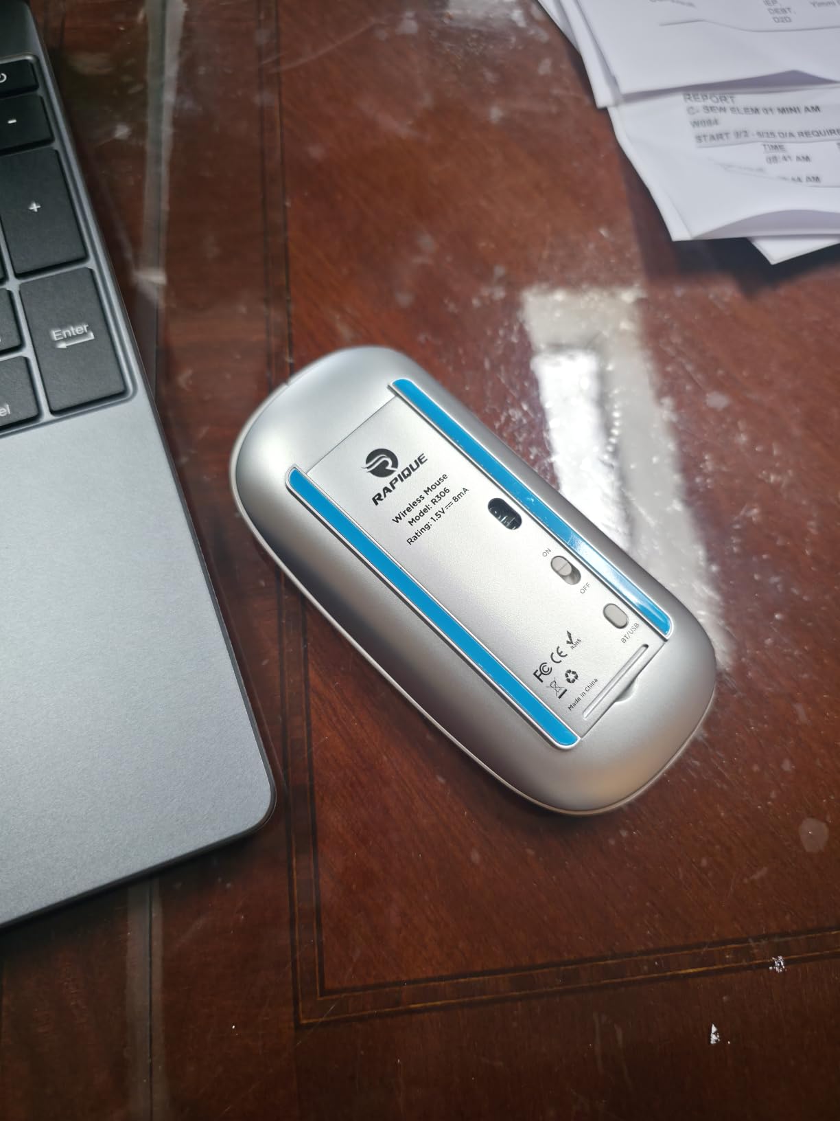 RAPIQUE Bluetooth Wireless Mouse, BT5.1 & 2.4G Slim Dual Mode, White | Quiet Clicks, Low Power, 1600 DPI, USB-A Receiver, Two Ways to Connect, Portable Design, Works with MacBook, Laptop, iPad customer photo 2