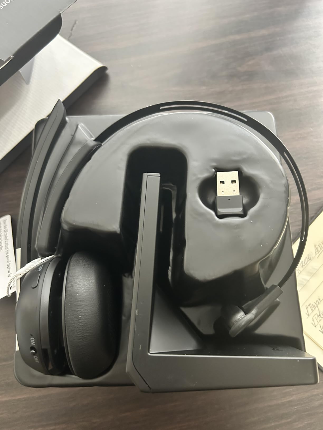 Bluetooth Headset, Wireless Headset with Microphone for PC, V5.2 Computer Headset with Noise Cancelling Mic, USB Dongle, Charging Base & Mute Button for Work, Cell Phones, Computer (Black) customer photo 1