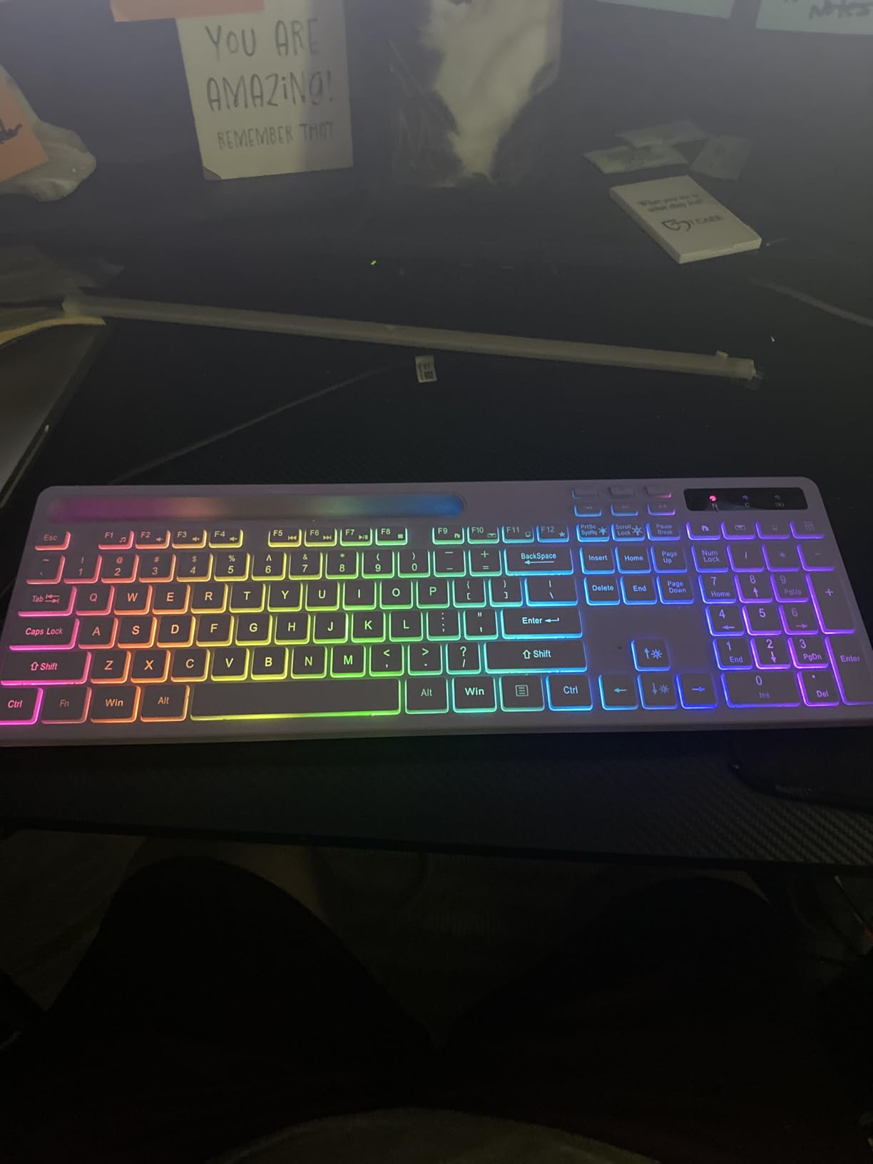 Soueto Wireless Keyboard with RGB Backlit, Phone Holder for Mac/PC, Black | 2.4G Rechargeable Gaming Computer Keyboard with 7-Color RGB Backlit, Tablet Holder, Light Up Keys, Quiet Typing, Full-Size customer photo 2
