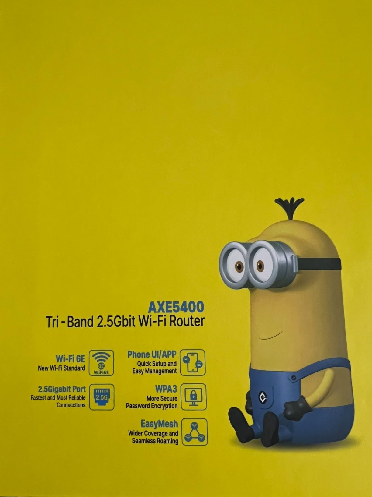 Davolink Minions WiFi 6E Router, AXE5400 Tri-Band 2.4GHz, 5GHz & 6GHz, 2.5GbE WAN, Wireless PCVR and Gaming, Mesh System, WiFi Extender, WPA3, Gigabit LAN (Kevin) customer photo 2