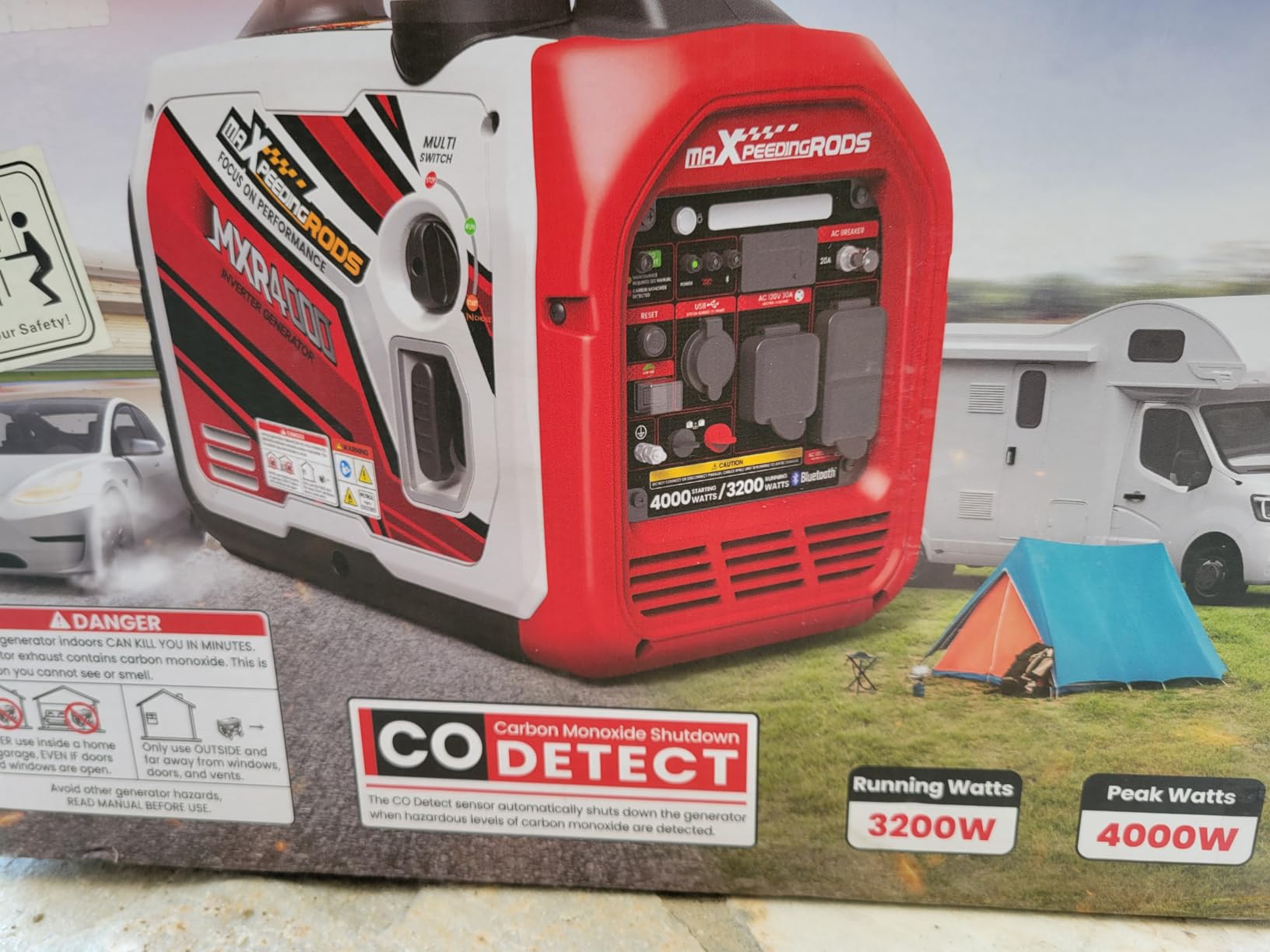 maXpeedingrods 4000 Watt Inverter Generator, Bluetooth App Data Monitor, Portable Gas Powered Generator Remote Data Check RV Ready, with CO Alarm for Outdoor Camping, Home Backup, MXR4000 customer photo 1