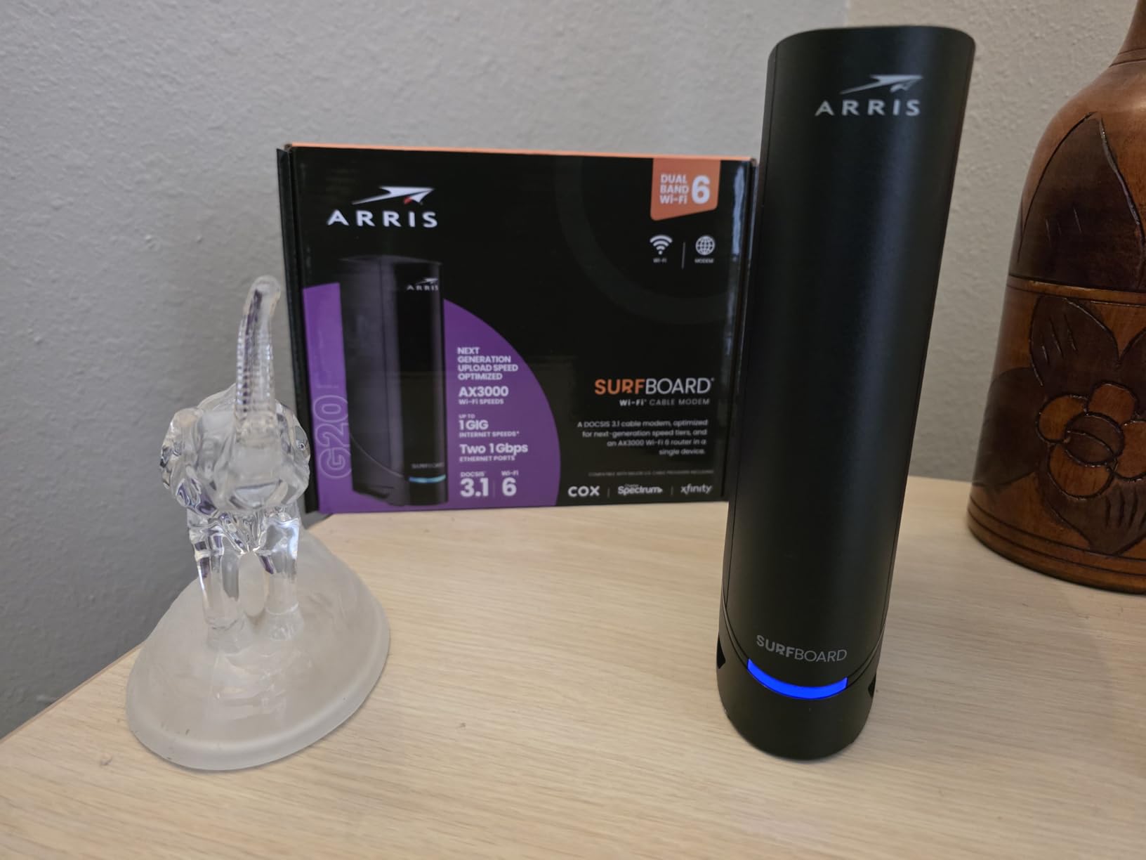 ARRIS Surfboard G20 DOCSIS 3.1 Cable Modem & Wi-Fi 6 Router | AX3000 | Up to 1 Gbps cable plans; AX3000 Wi-Fi 6 covers up to 2,500 sq ft; two 1 GbE ports; works with Xfinity, Cox, Spectrum customer photo 2