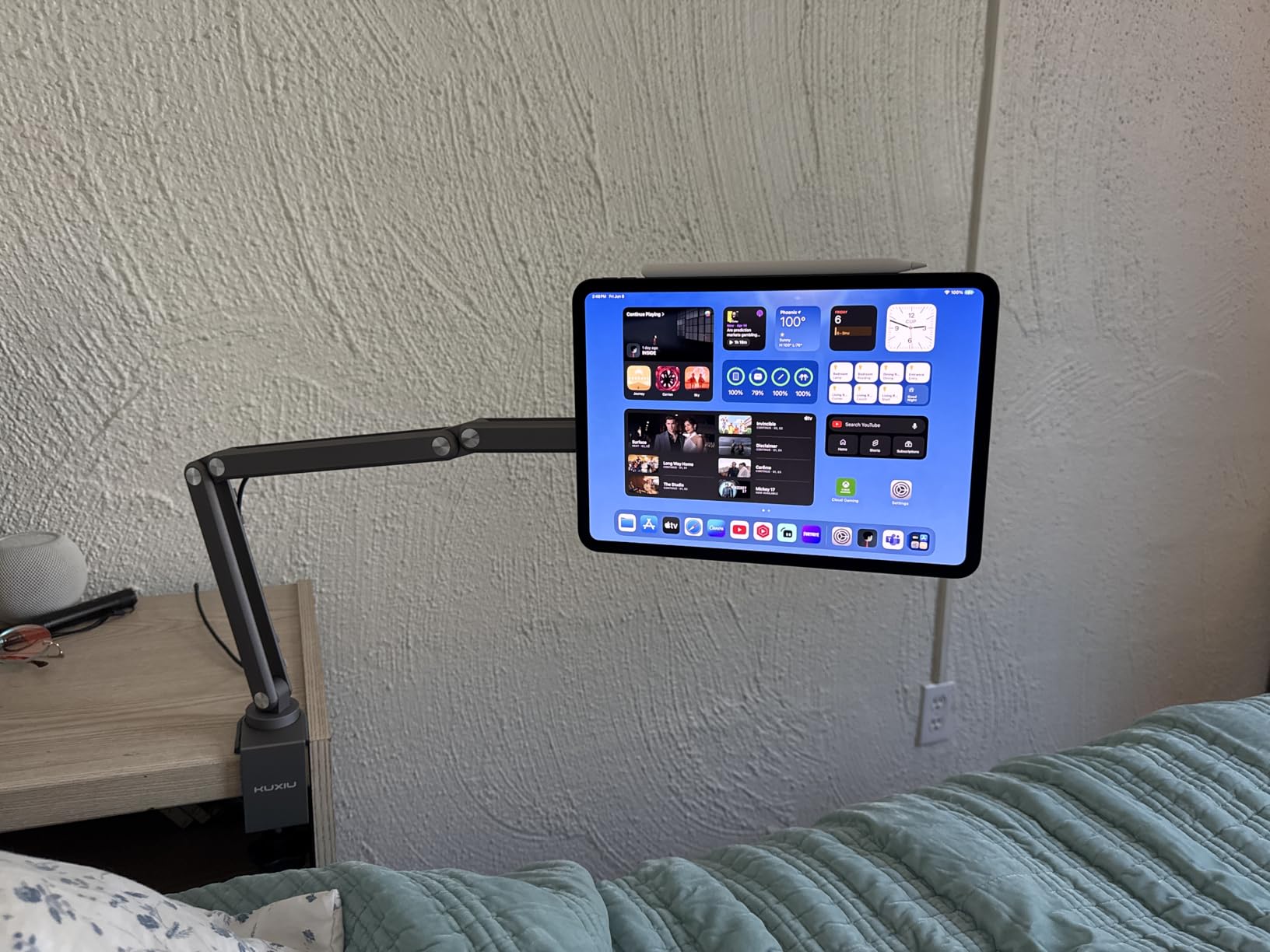 KU XIU Magnetic Wireless Charging Stand, Aluminum Alloy Arm Mount for Desk | for iPad Pro 12.9 (3rd/4th/5th/6th) & iPad Air 13 (M2/M3/M4) ONLY, Adjustable Tablet Holder with 2M Cable customer photo 2