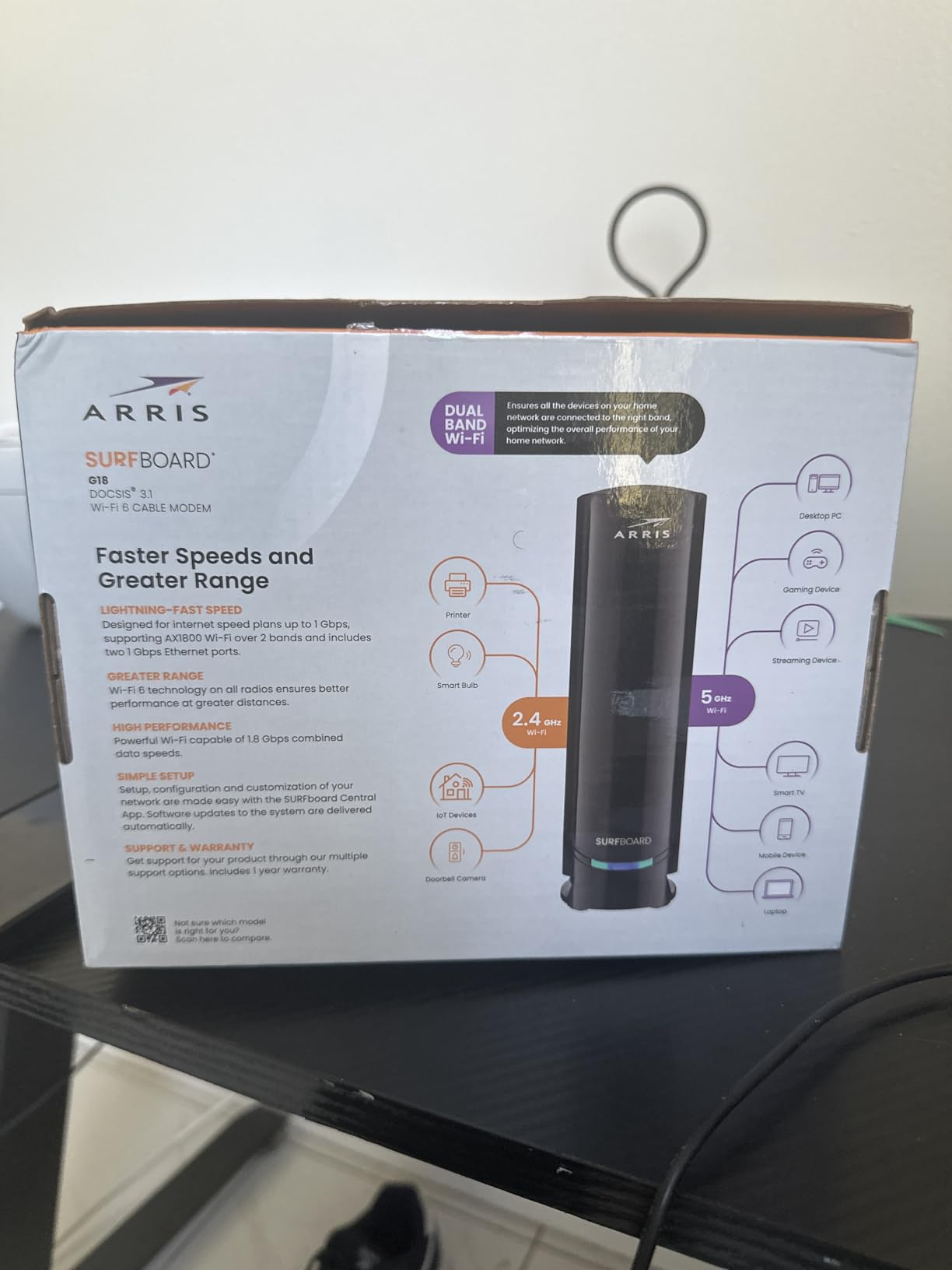 Arris (G18) - Cable Modem Router Combo - Fast DOCSIS 3.1 Multi-Gigabit WiFi 6 (AX1800), Approved for Comcast Xfinity, Cox, Spectrum & More customer photo 1