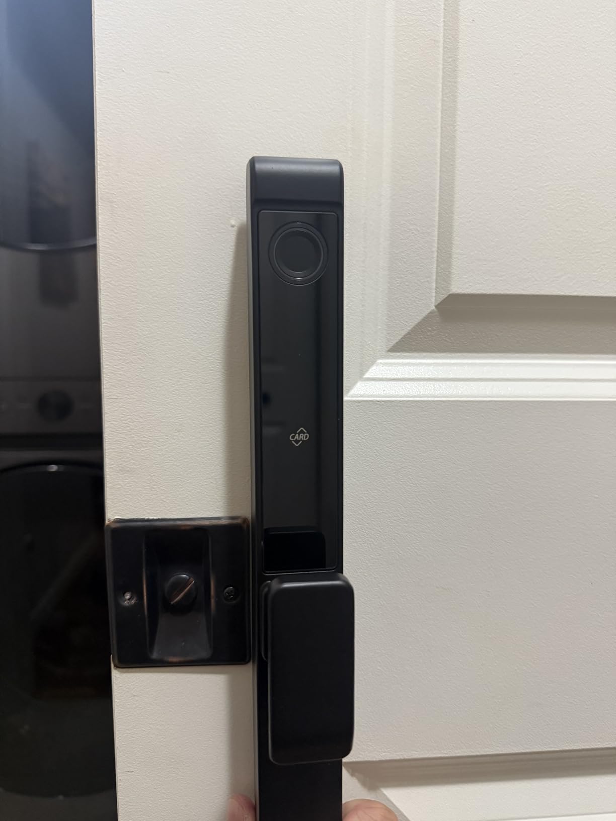 Sliding Glass Door Lock, Dhiedas Sliding Door Smart Lock with Fingerprint RFID Keypad Bluetooth App Electronic Digital Biometric Safety Patio Door Double Hook Slim Mortise Lock Set with Handle customer photo 1