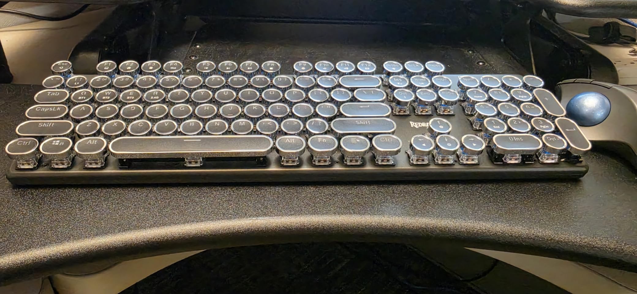 Redragon Wireless Typewriter Style Mechanical Gaming Keyboard, Black | Bluetooth/2.4Ghz/Wired, RGB Led Backlit, Blue Switch - Clicky, Rechargeable 4000mAh, Solid Metal Panel, Round Keycaps customer photo 1