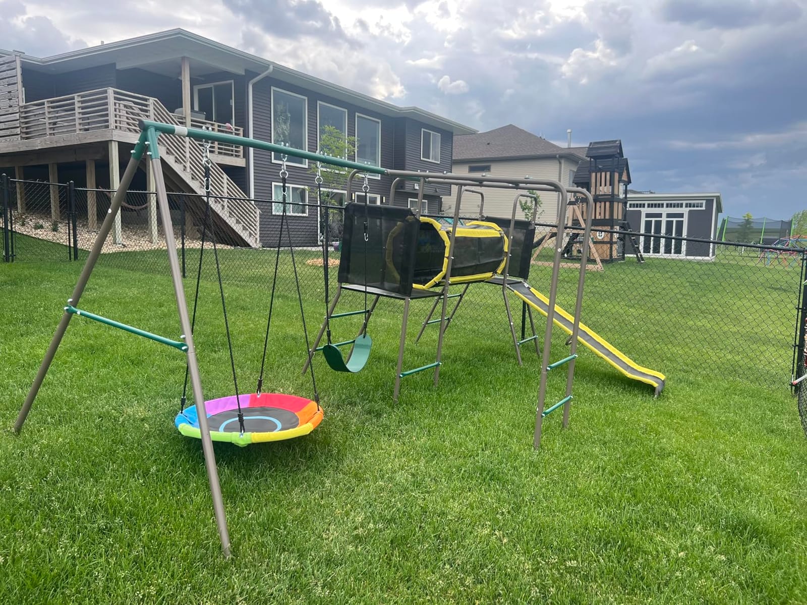 Hapfan Swing Set with Slide,Crawl Tunnel and Monkey Bars for Backyard customer photo 1