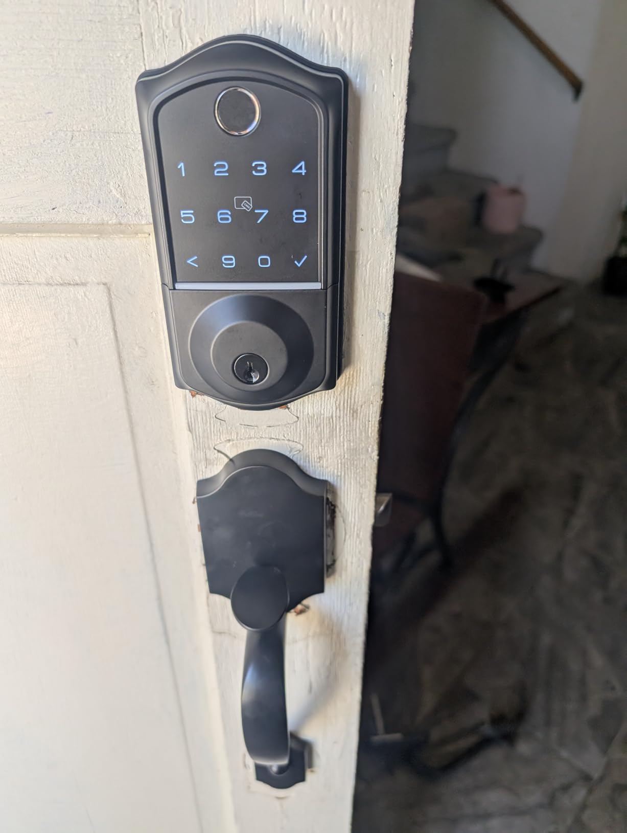 Veise VE017G-H Wi-Fi Smart Door Lock Deadbolt with Handle Set, Matte Black | Voice and Remote App Control, 2 Fobs, Fingerprint Keyless Entry Front Door, Touchscreen Keypad, IP55 Weatherproof, Auto Lock customer photo 2
