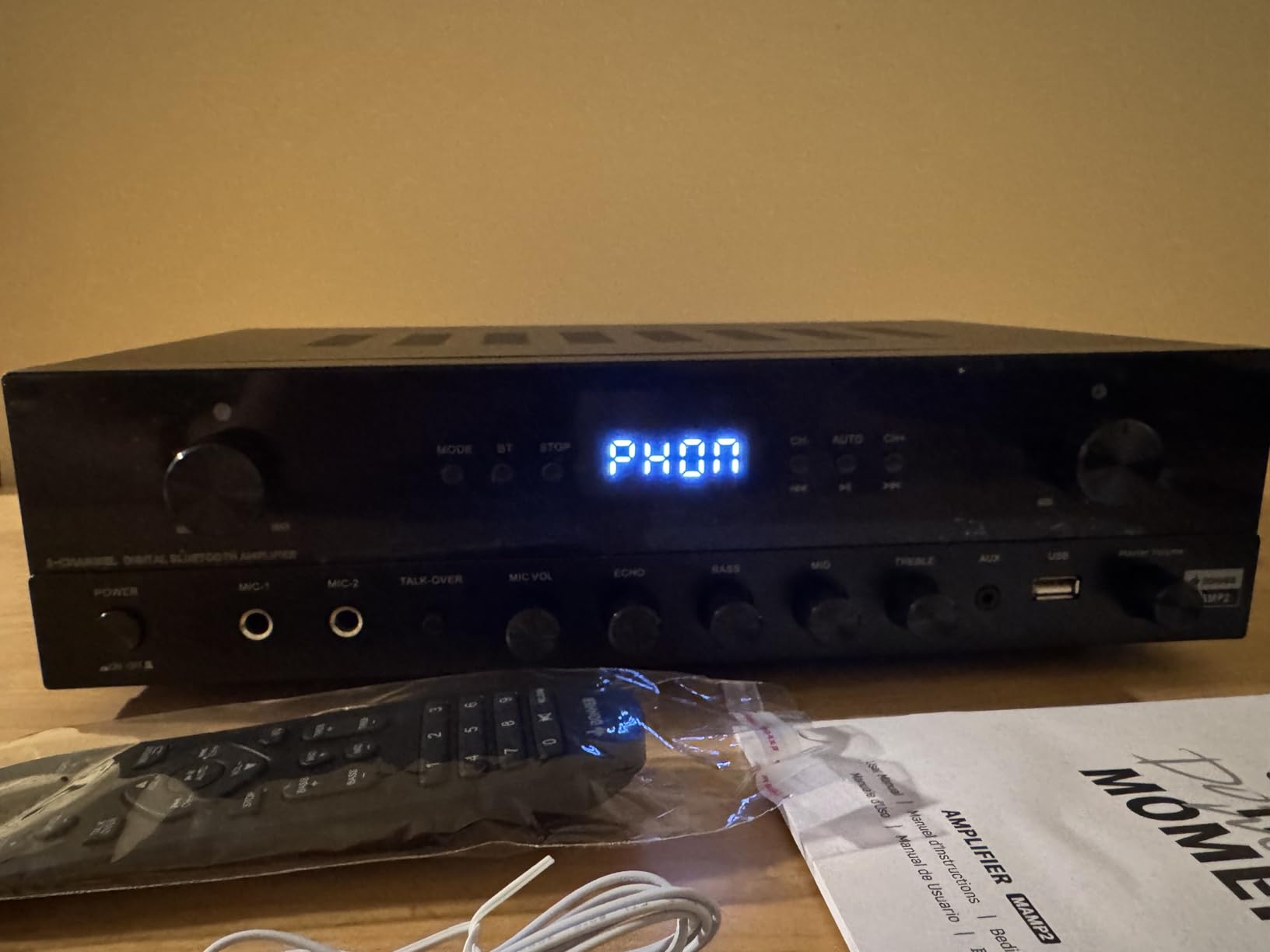 Donner Stereo Audio Amplifier, 600W Peak 2 Channel Receiver with Bluetooth 5.3, Phono, Optical, Coaxial, USB, FM, 2 Mic-in, Aux, RCA Input for Home, Karaoke, Theater Speakers, MAMP2 customer photo 2