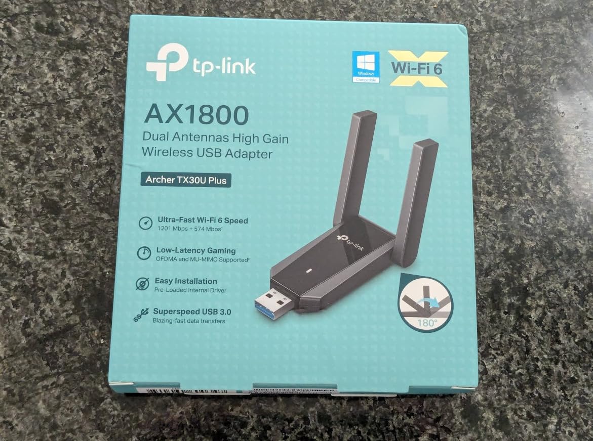 TP-Link USB WiFi 6 Adapter for Desktop PC -AX1800 Dual Band PC WiFi Adapter | USB 3.0 WiFi Dongle, Plug and Play Wireless Adapter, 2.4, 5GHz, 2xHigh Gain Antenna, WPA3, Win11/10 Only (Archer TX30U Plus) customer photo 1