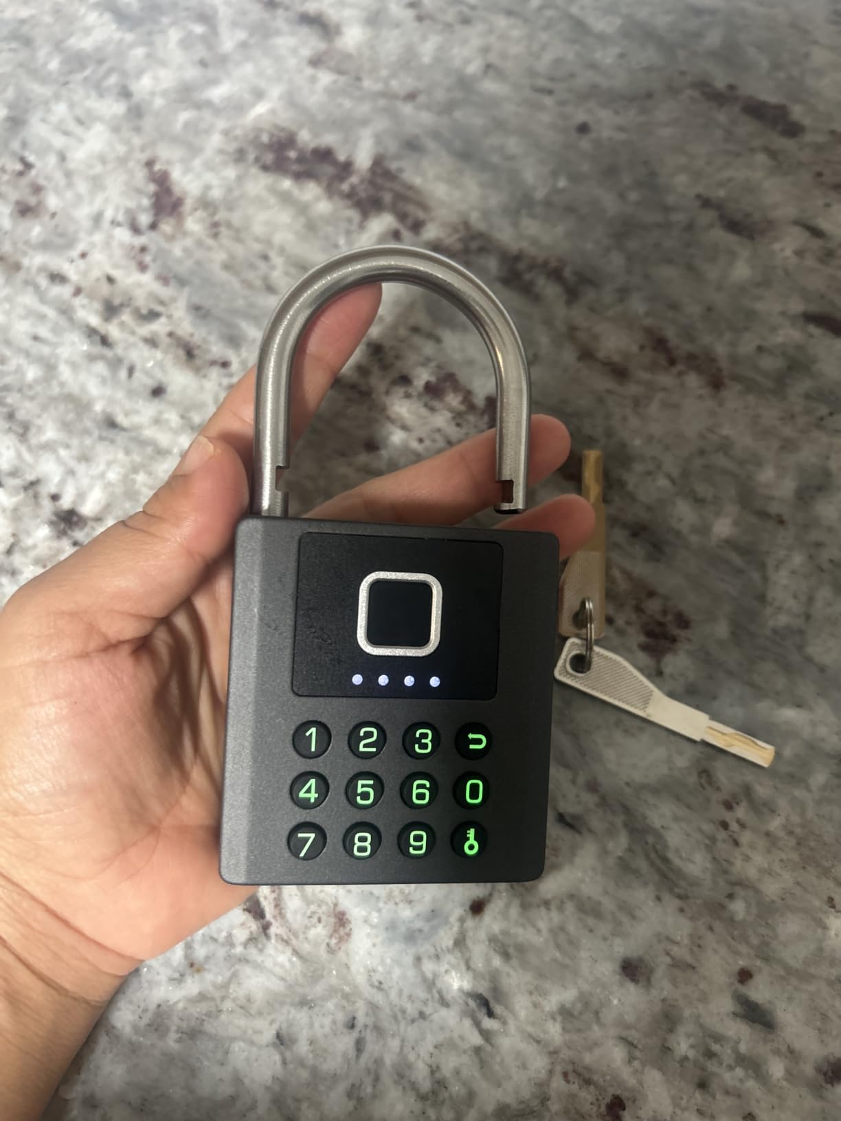Anweller Heavy Duty Fingerprint Padlock with Key, Pad Lock with Code Keypad, Weatherproof Smart Bluetooth Electronic Digital Combination Lock for Gate Outdoor Fence Storage Unit Locker Shed Pool customer photo 1