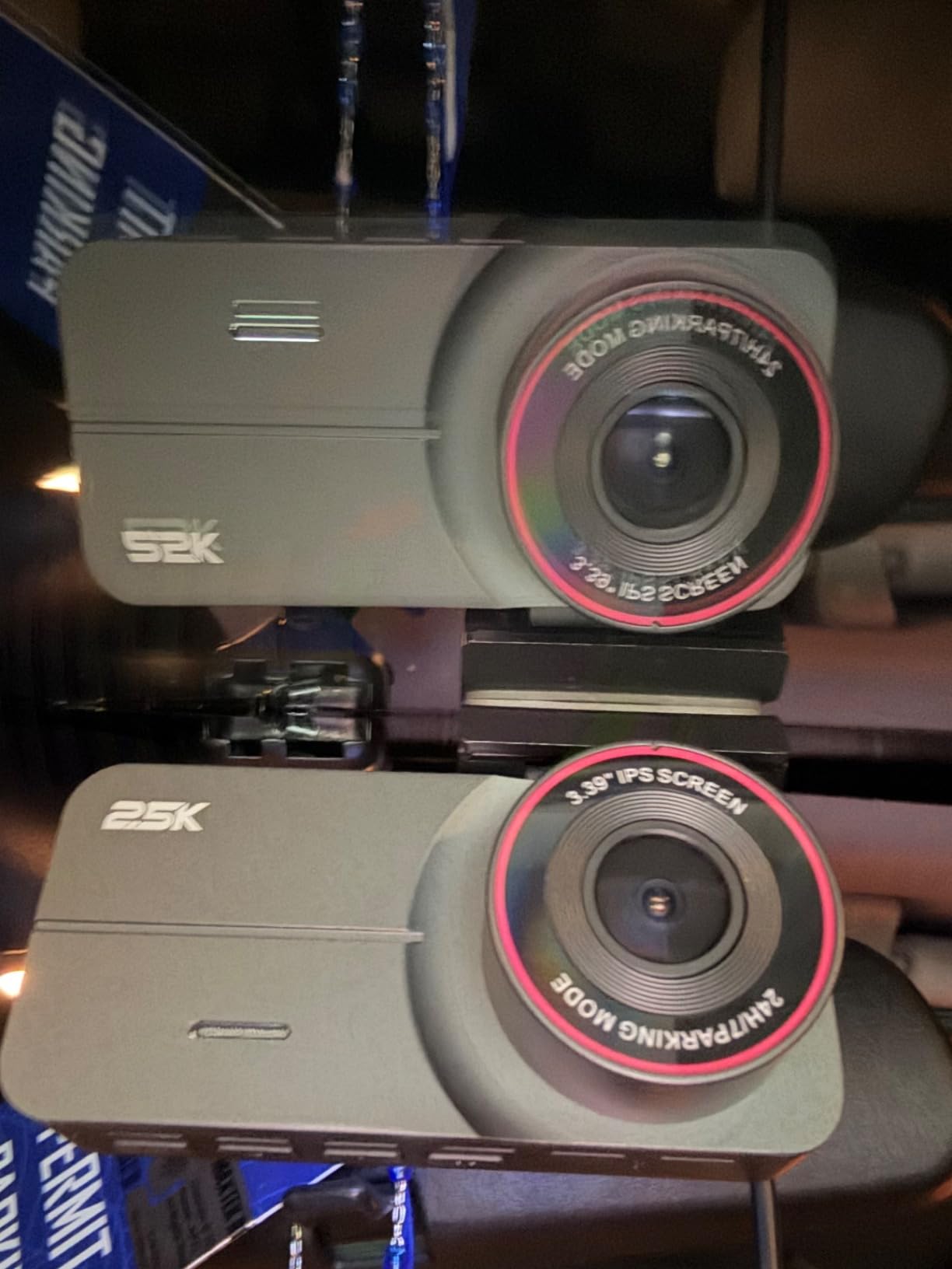 Dash Cam 2.5K Front and Rear 64GB GPS 160° Night Vision | WDR & G-sensor lock clips on impact. Loop recording, 3.39