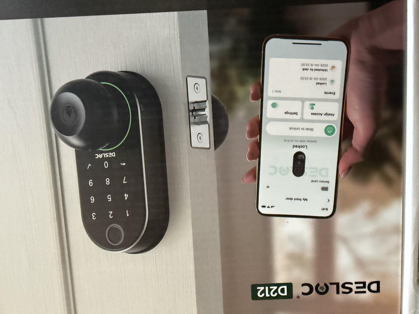 DESLOC D212 Fingerprint Door Knob Lock, Built in WiFi, 8-Month Battery | Easy Install, App Control, Auto Lock, works with Alexa Google Assistant, Keyless Entry Handle for Front door, Black customer photo 1