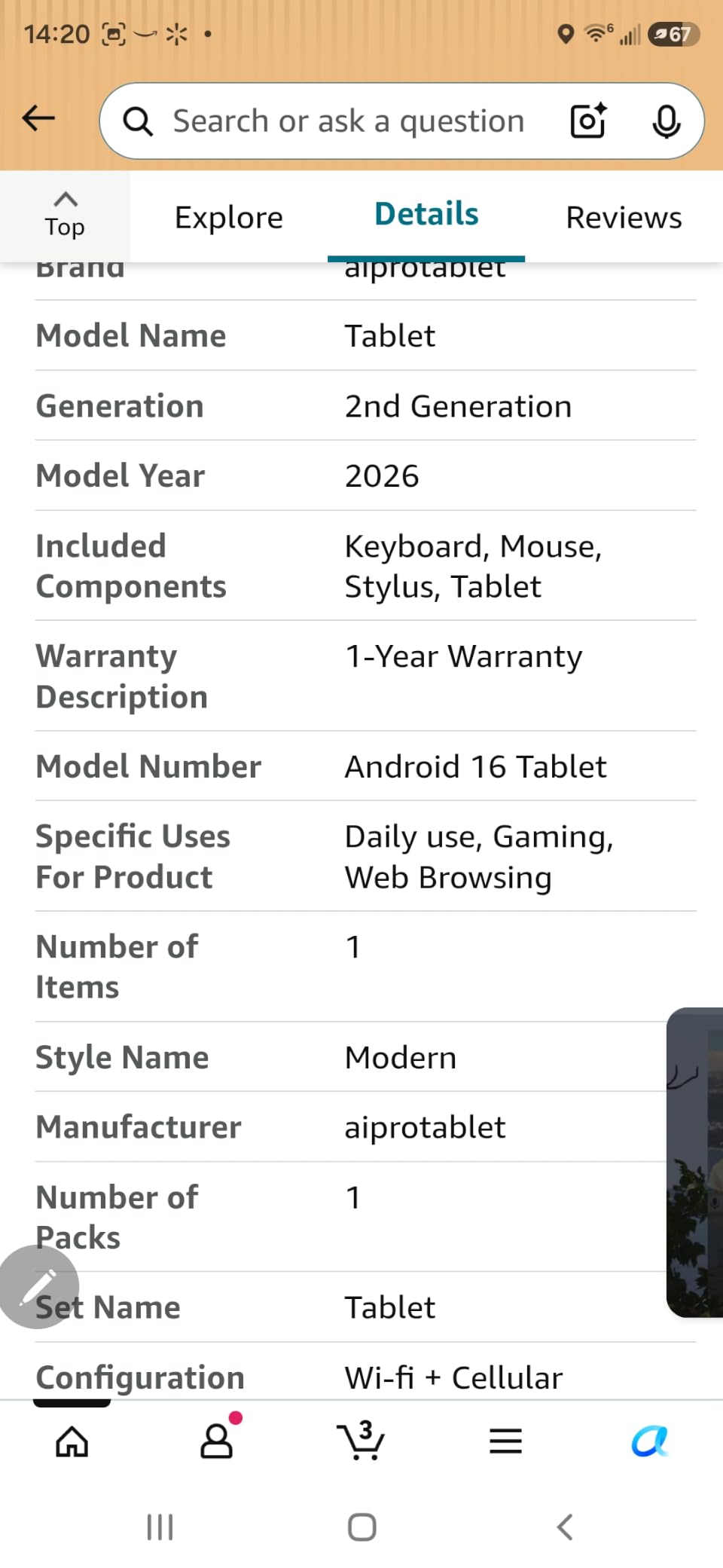 Android 16 Tablet, 10 Inch Tablet with Octa-Core, 24GB RAM 64GB ROM 2TB Expand, Gemini AI, 6000mAh, WiFi, GPS, Dual Camera, BT 5.0, 2 in 1 Tablets PC with Keyboard, Case, Mouse, Stylus customer photo 2
