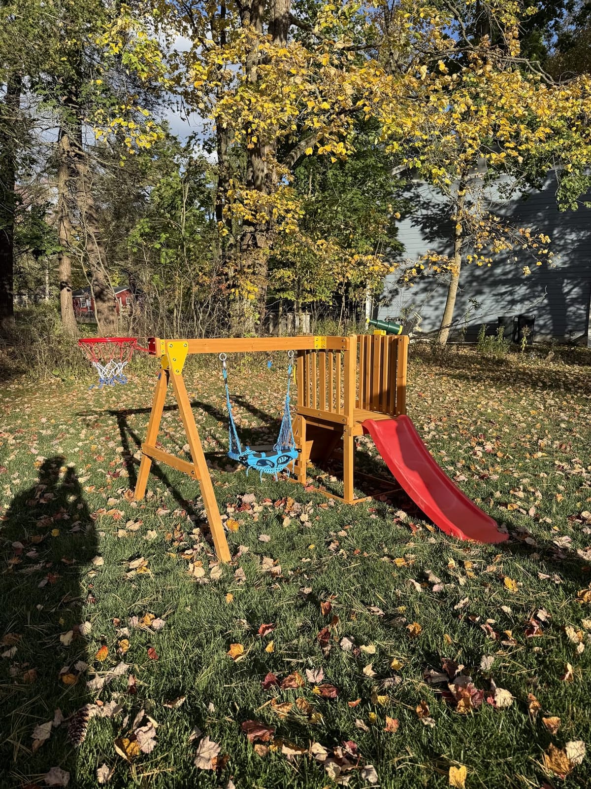 Wooden Swing Sets for Backyard with Monkey Bar, Outdoor Playset for Age 3-6 customer photo 2