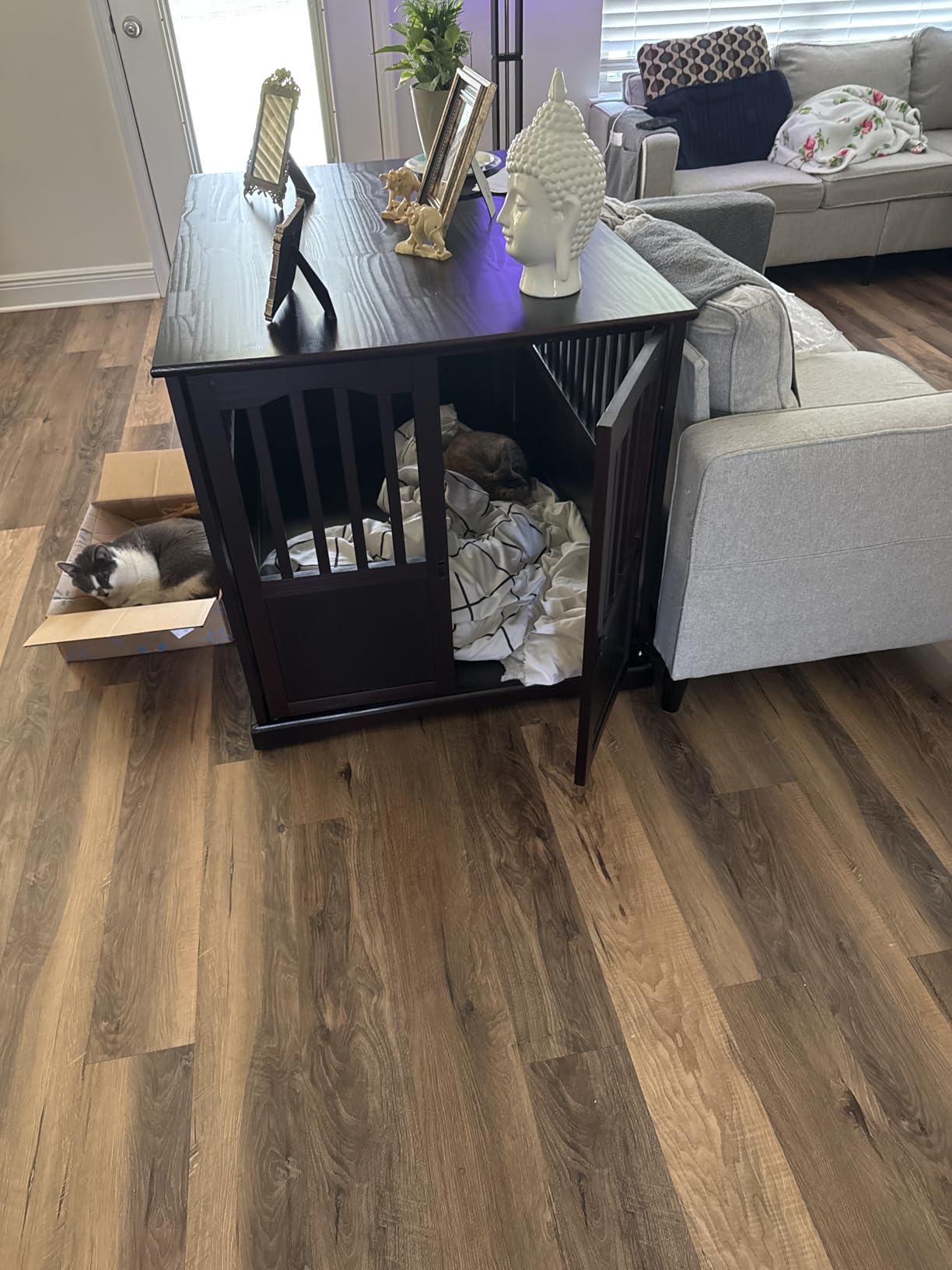Casual Home Wooden Indoor Dog Crate House Kennel End Table Night Stand Furniture with Lockable Latch for Small to Medium Pets, Black customer photo 2