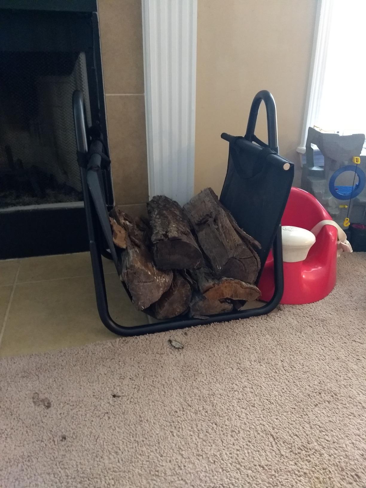 AMAGABELI GARDEN & HOME Fireplace Log Holder with Canvas Firewood Rack Indoor Tote Carrier Metal Wood Rack Black Firewood Holders Storage Heavy Duty Logs Stacker Basket with Handles Kindling Large Stove Accessories customer photo 1