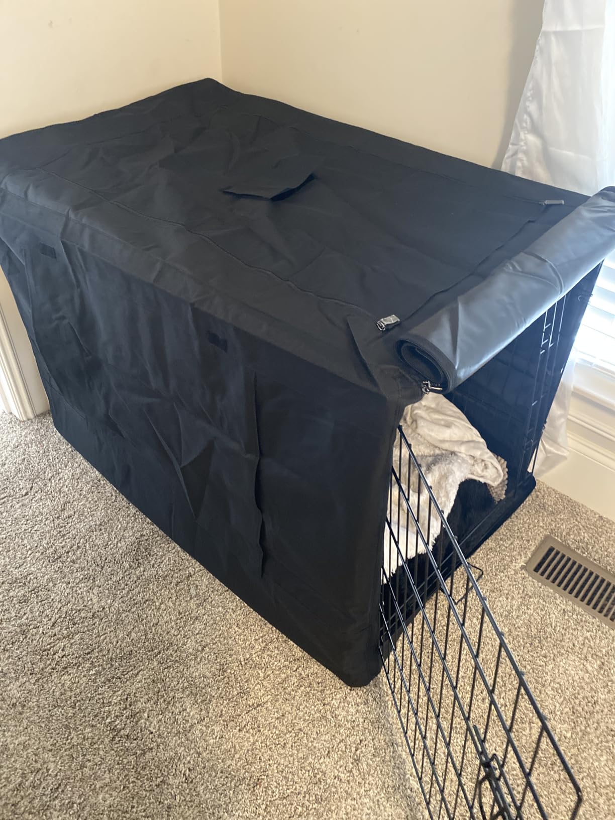 PETSFIT Dog Crate Cover,42 Inch Cover for Wire Dog Kennel, Single Door, Mesh Window, Flap On the Top and Back is Detachable,Black customer photo 2