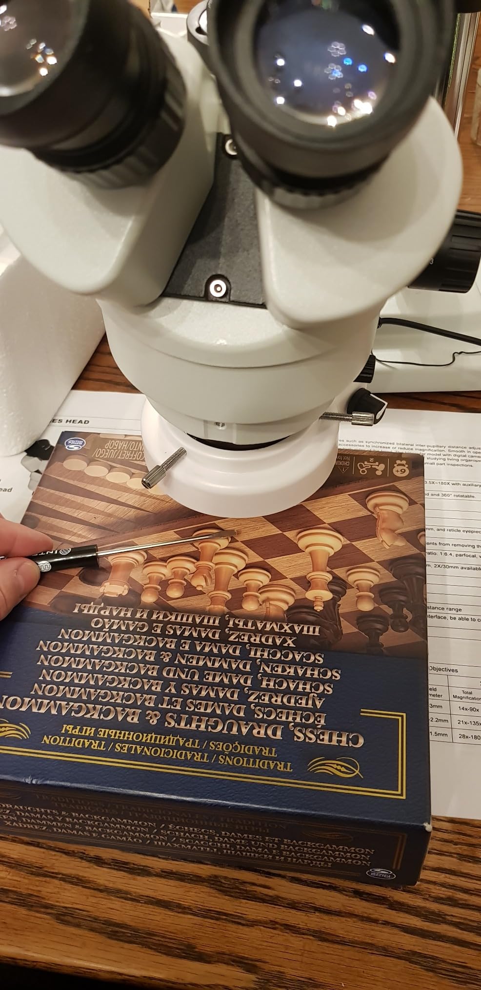 Trinocular Stereo Zoom Microscope 3.5X-90X, Dbl-Arm Boom customer photo 2
