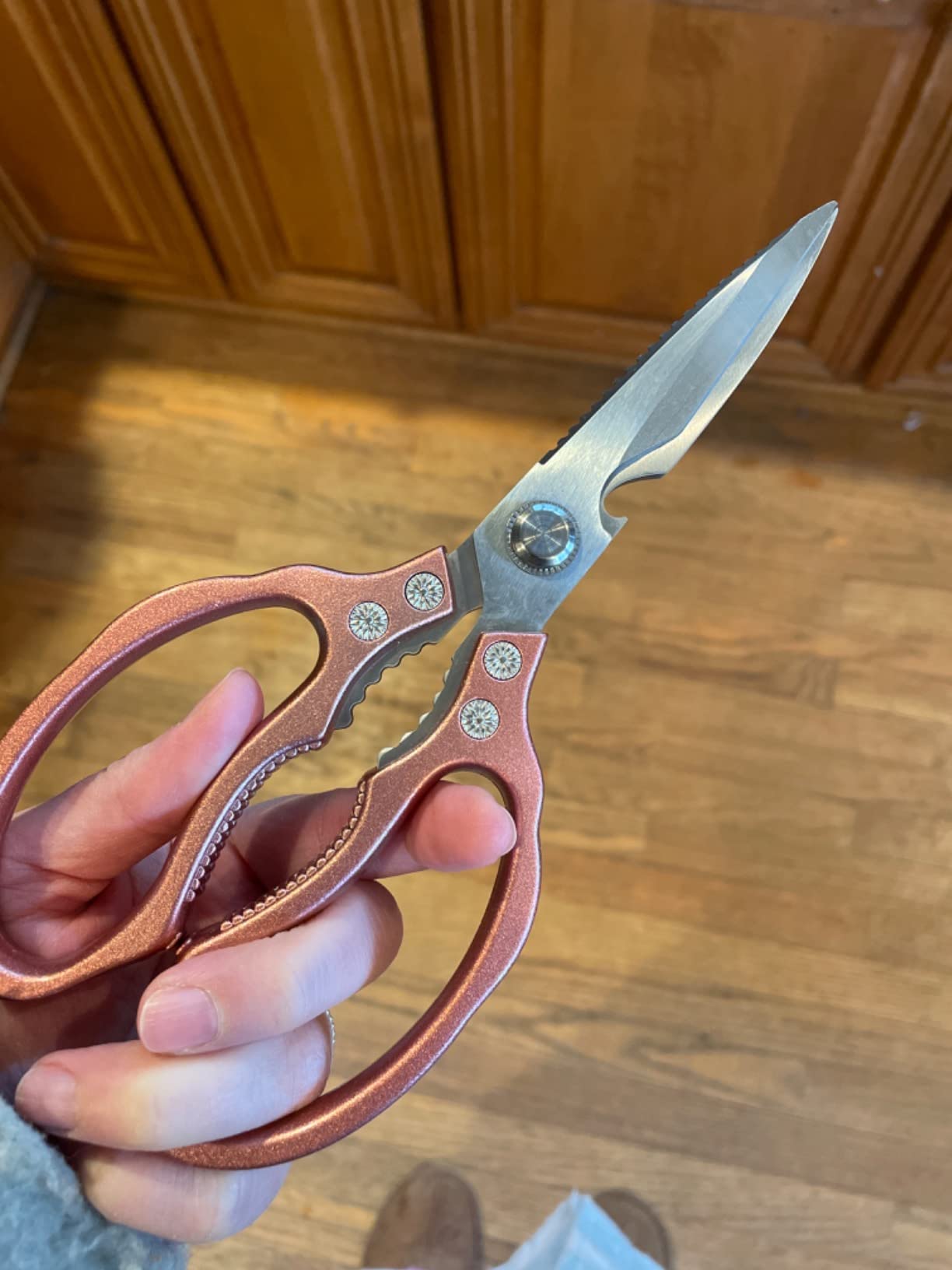 CGBE Kitchen Scissors, Multi-Purpose Kitchen Shears, Heavy Duty Dishwasher Safe Food Scissors for Chicken, Poultry, Fish, Meat & Herbs with Non-Slip Grips - Sliver customer photo 2