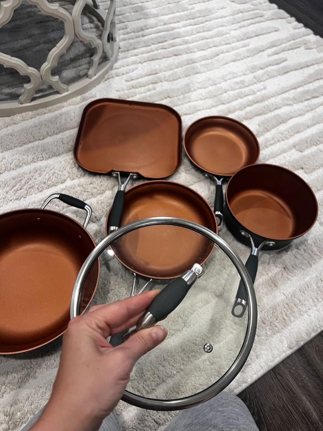 NutriChef 14-Piece Nonstick Kitchen Cookware Set – PFOA/PFOS-Free, Copper/Hard-Anodized, Induction Compatible, Stackable, Luxury Design, Includes Pots, Pans, Jumbo Cooker, Griddle, and Utensils customer photo 1