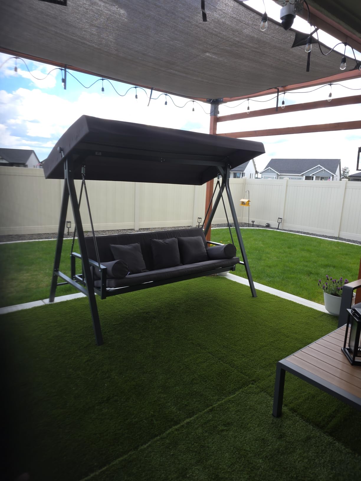 PURPLE LEAF Swing Bed Outdoor Swing 3-Seat Aluminum Adjustable Canopy, Gray customer photo 2