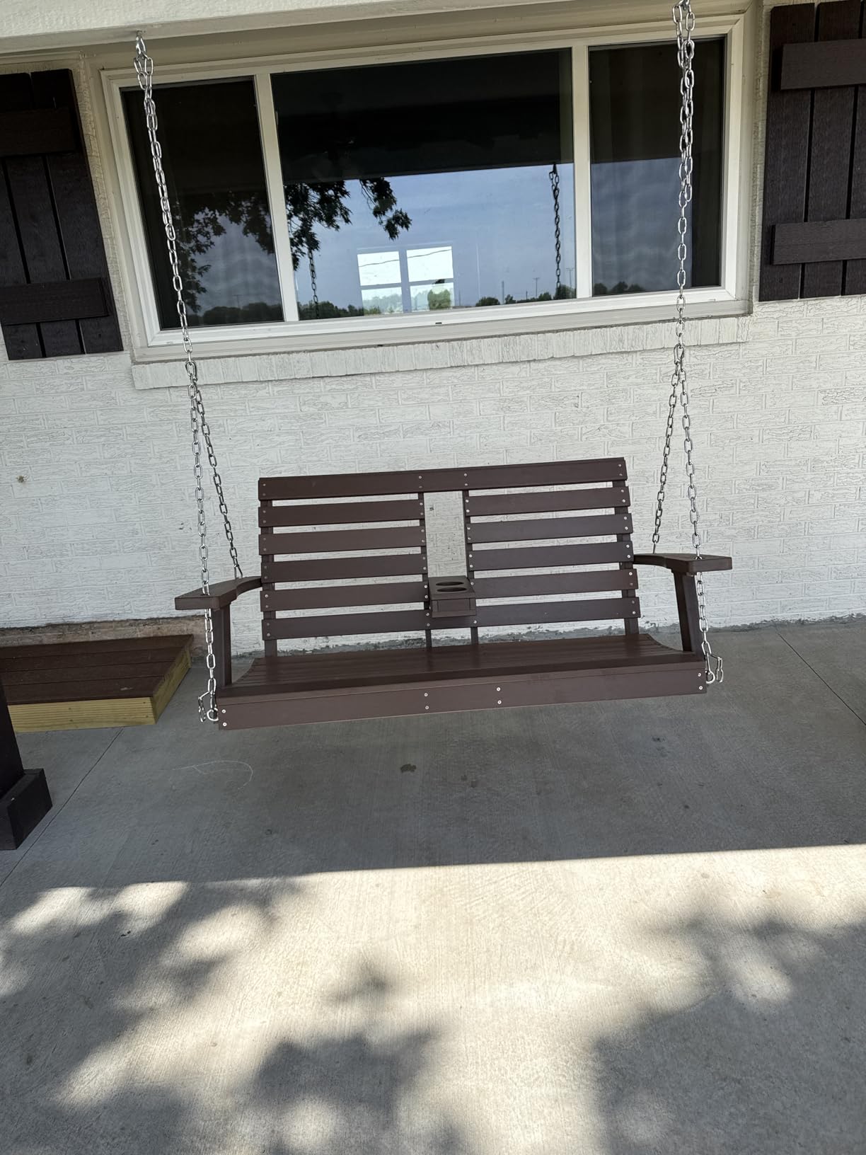 KINGYES Outdoor Hanging Porch Swing, Patio Swing with Cup Holders, Gray customer photo 2
