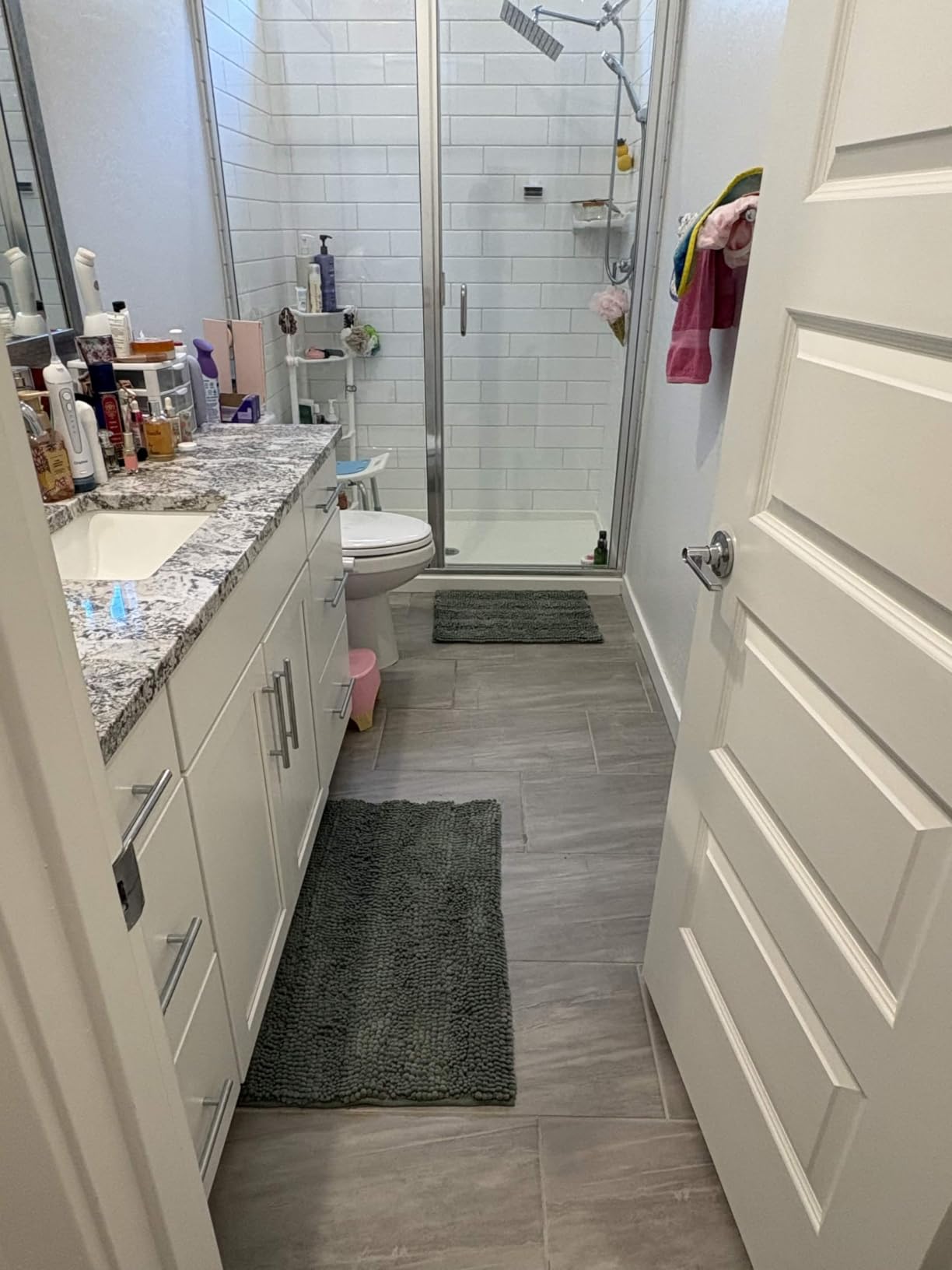 H.VERSAILTEX Sage Bathroom Rugs, Bath Mat Set of 2 Extra Thick Chenille Striped Pattern Shaggy Bath Rugs for Bath Room, Non Skid Bath Mats for Bathroom Floor (32 x 20 Plus 24 x 17 - Inches) customer photo 1
