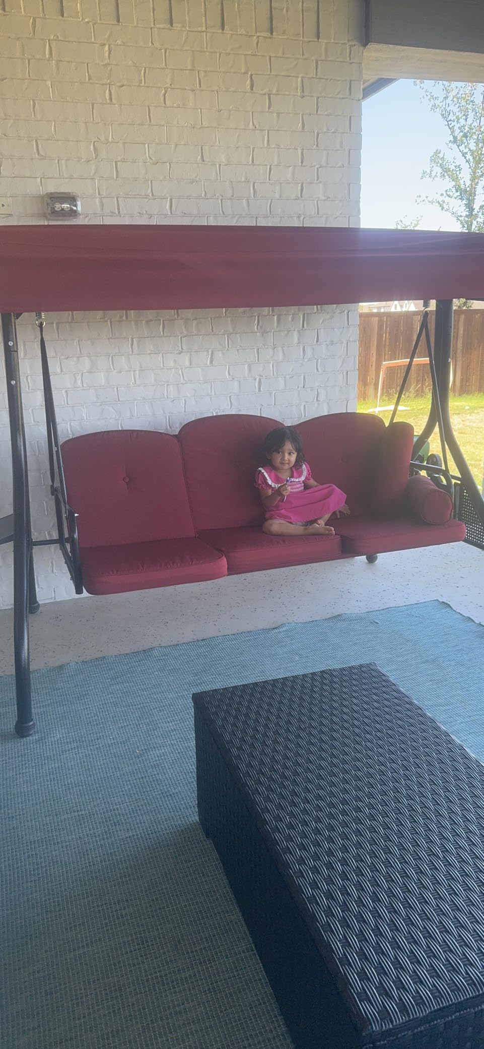 NOBLEMOOD 3-Seat Patio Porch Swing with Adjustable Canopy & Side Trays customer photo 2