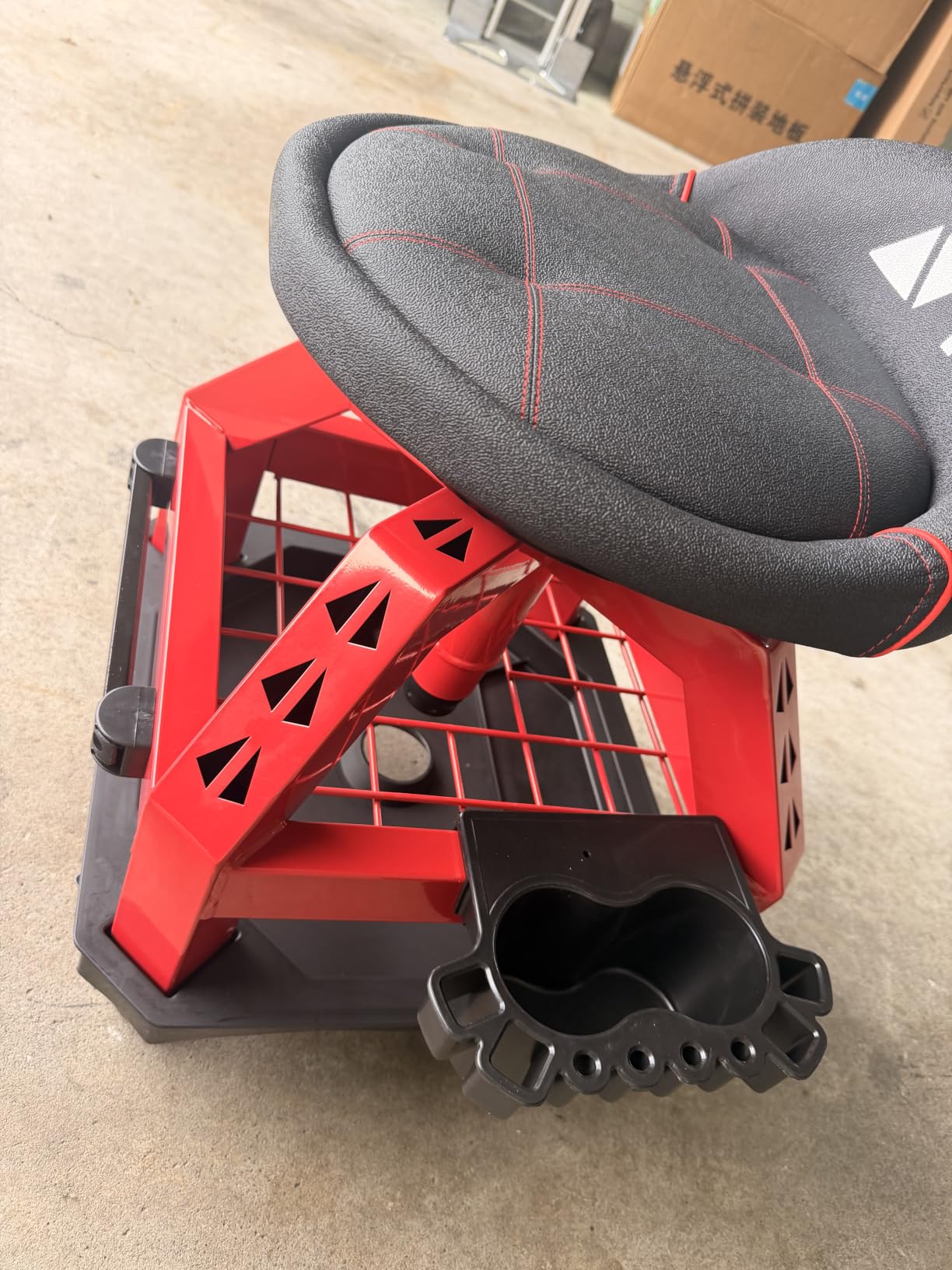 Rolling Shop Stool for Garage with Casters, DO02-Adjustable Height 360° Swivel Shop Seat with Tool Tray Storage, 330 LBS Capacity Padded Mechanic Stool, Magnetic Tool Hold, Heavy Duty, Red customer photo 1