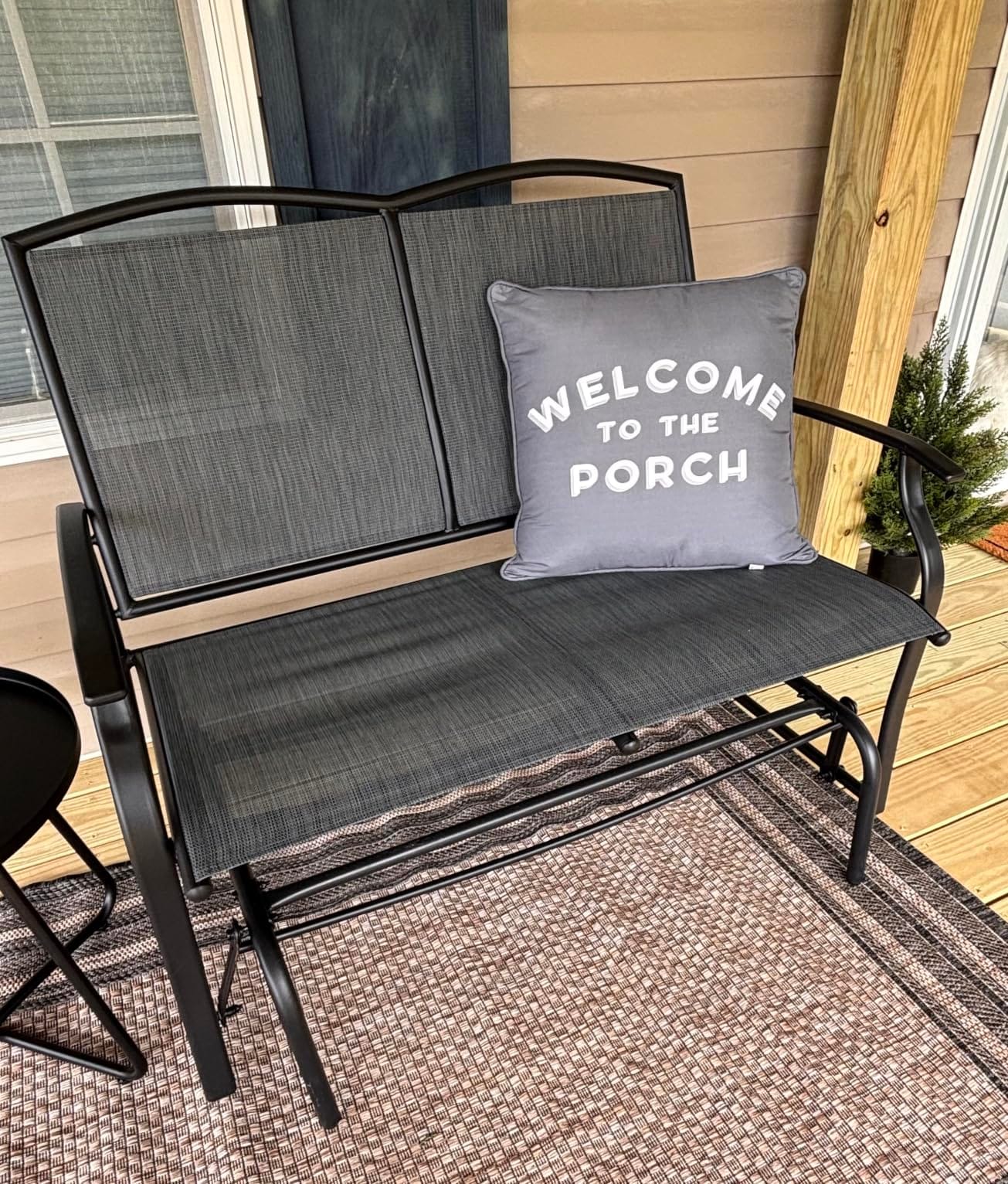 Best Choice Products 2-Person Outdoor Patio Swing Glider Steel Bench Loveseat Rocker for Deck, Porch w/Textilene Fabric, Steel Frame - Taupe customer photo 1