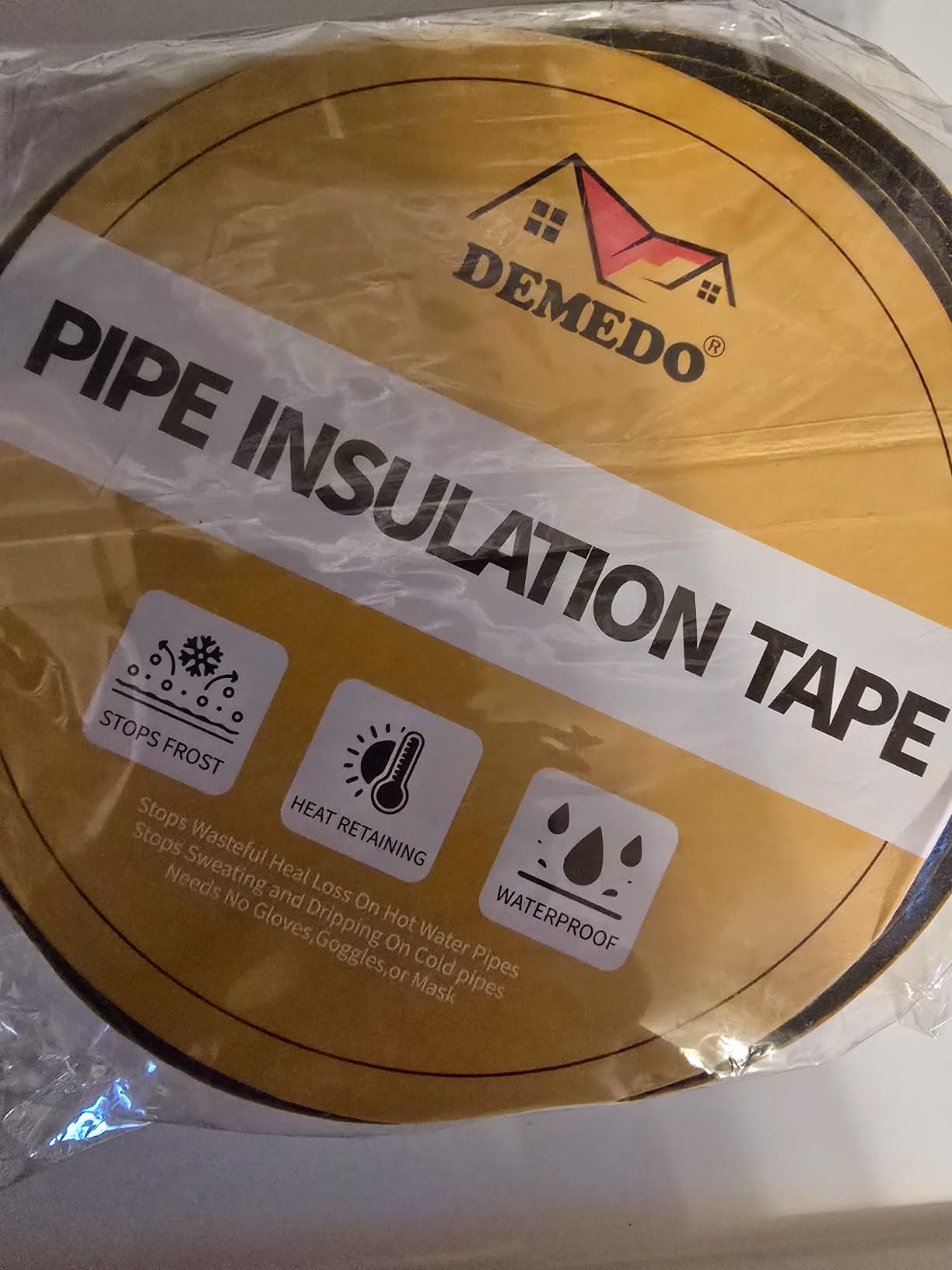 DEMEDO Pipe Insulation Tape, Pipe Wrap Insulation Foam Tape Self Adhesive, Outdoor Water Pipe Insulation Roll for HVAC, AC Line Insulation, 2 inch x 16.5 FT Heat Tape for Water Pipe, Black customer photo 1