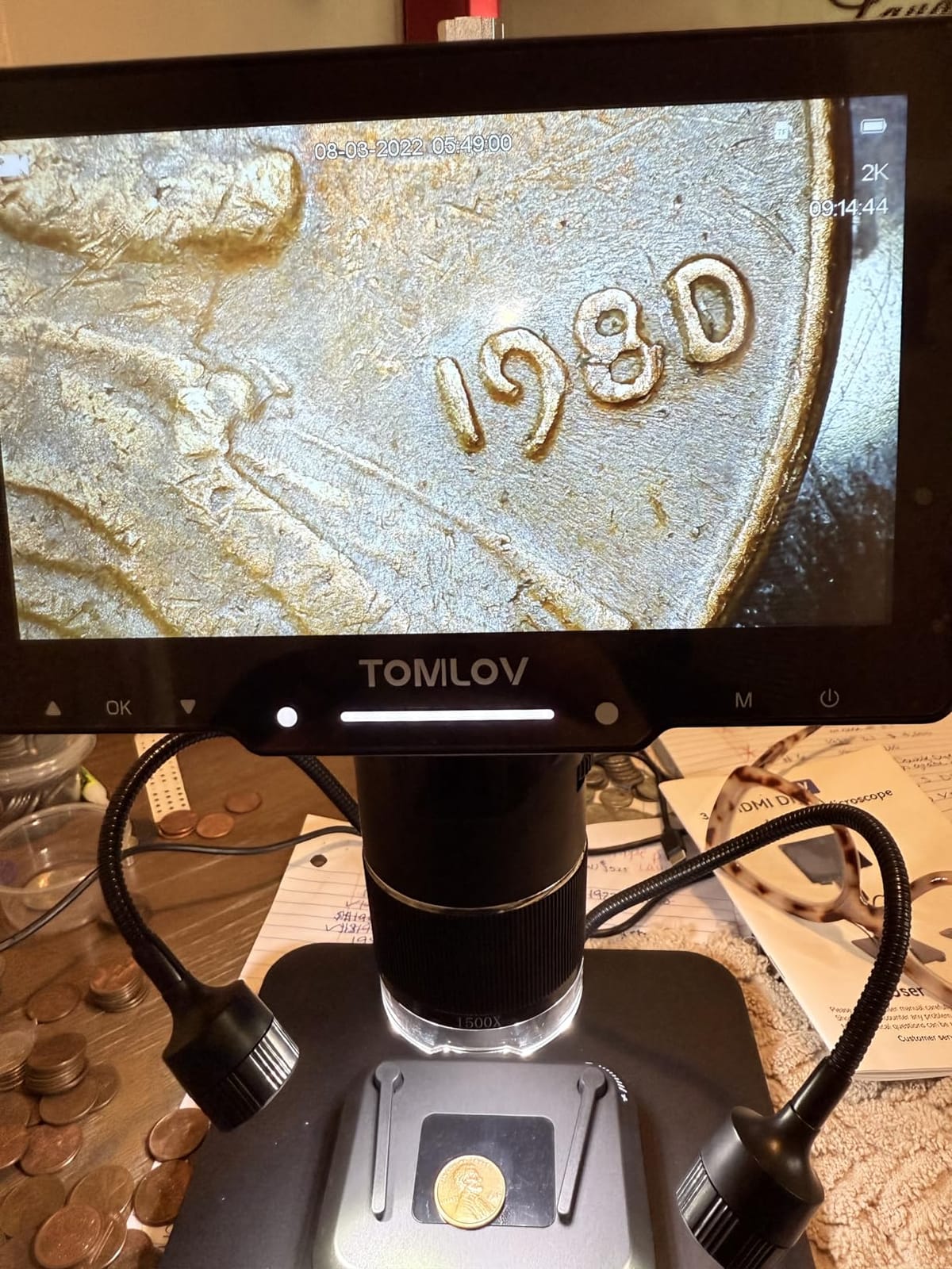 TOMLOV TriL110 3-Lens Digital Microscope 2500X,Full View Coin Magnifier 10