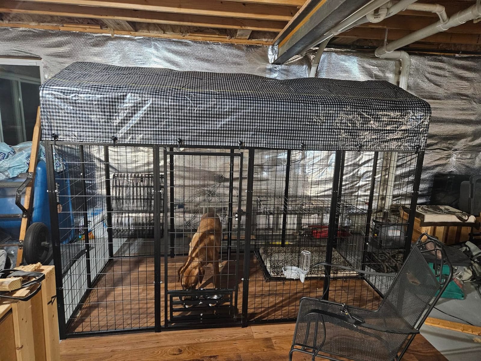 Large Outside Dog Kennel, Outdoor Dog Run Enclosure 8'x4'x6'（Including the roof） Dog Pen House with Roof Cover Heavy Duty Welded Wire Steel Dog Playpen Animal Fence with Feeding Door customer photo 2