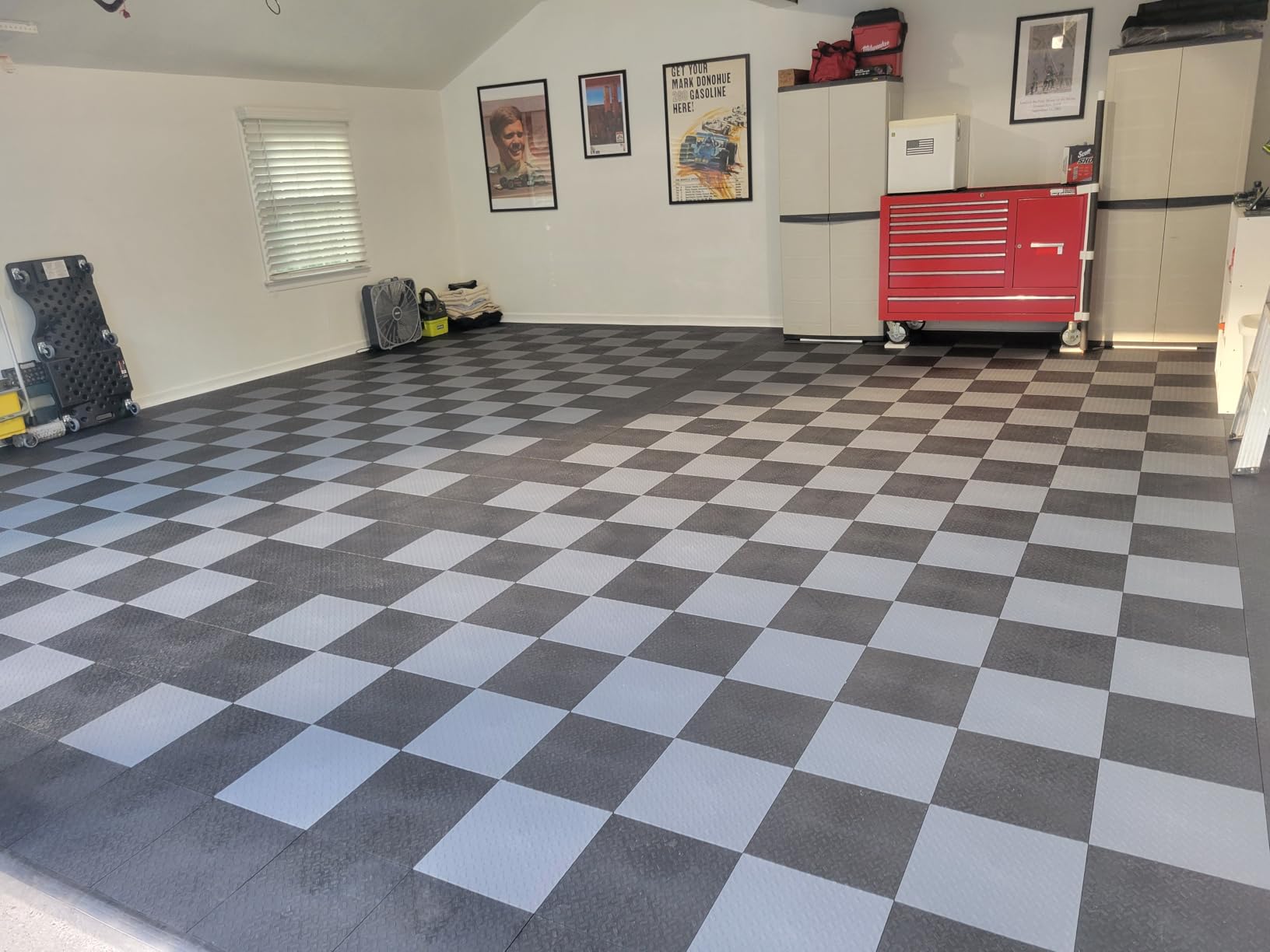 Garage Floor Tiles Interlocking Garage Flooring Tiles Pack of 48 Antislip Oil and Stain Resistant for Garages Shop Floors Basements 40000 LBS Load Capacity (Black, 12 inch x 12 inch, Drain Tiles) customer photo 1