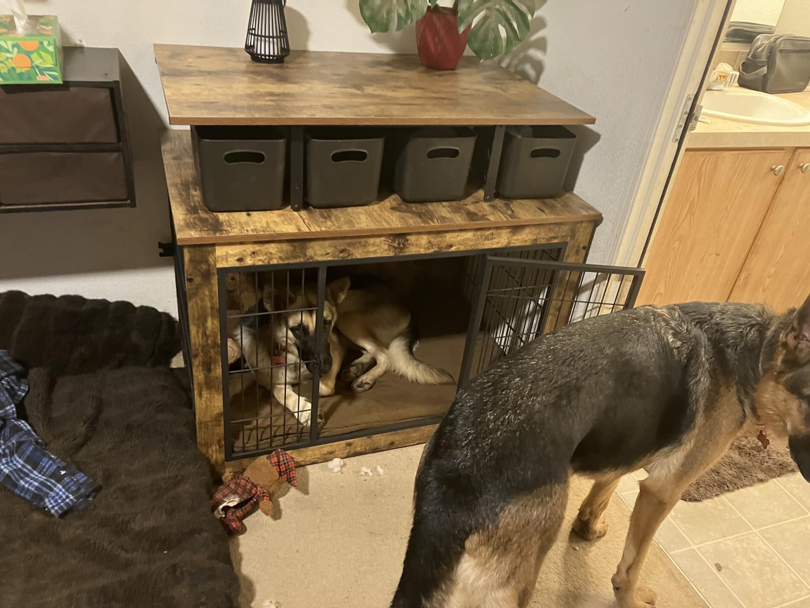 Wooden Dog Crate Furniture with Thick Cushion, Indoor Side Table Dog Kennel customer photo 1