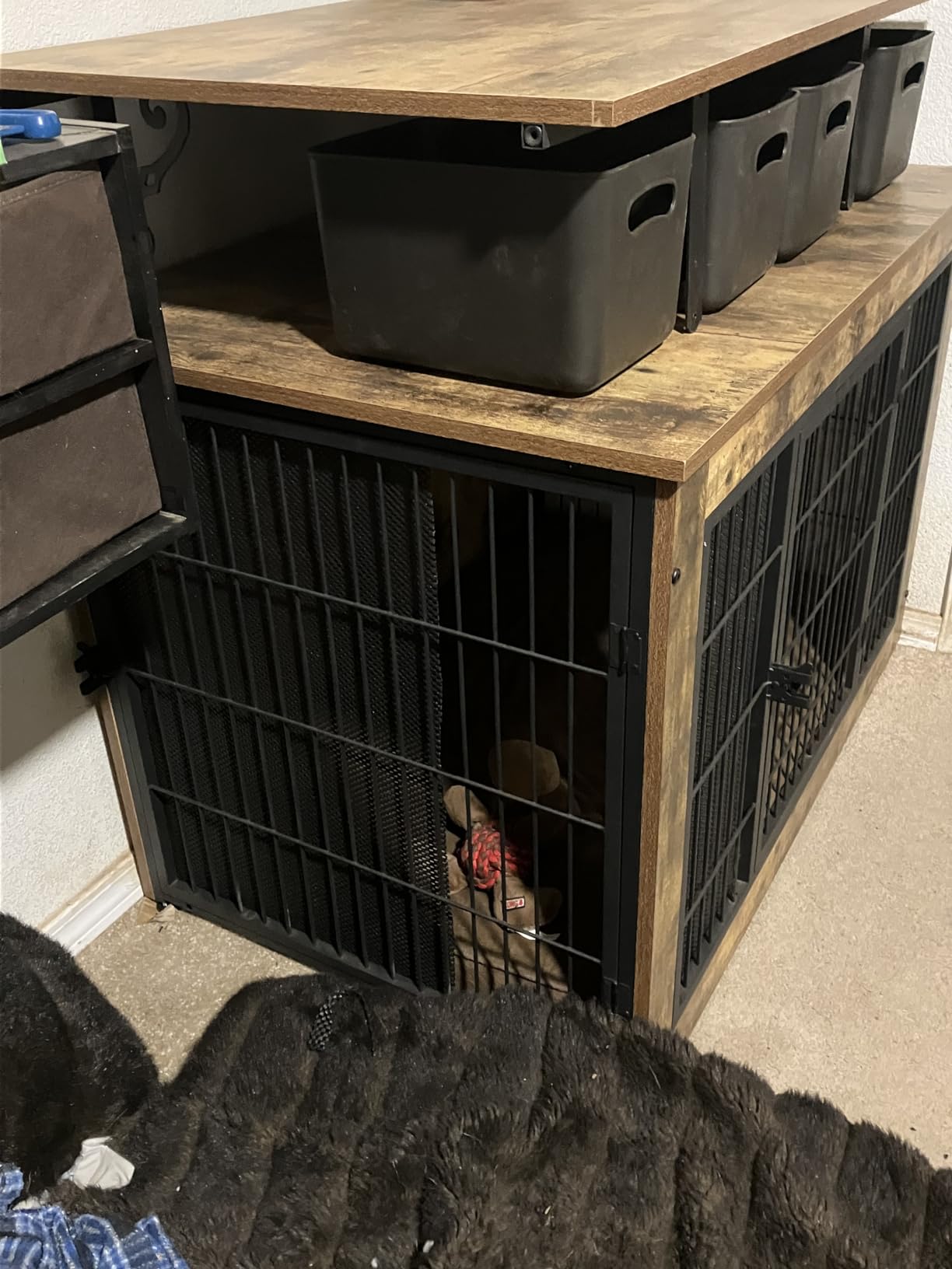 Wooden Dog Crate Furniture with Thick Cushion, Indoor Side Table Dog Kennel customer photo 2